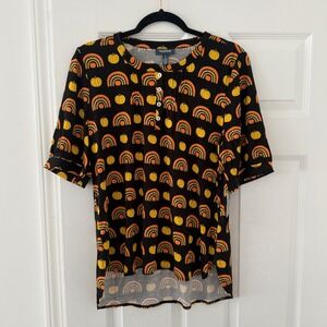 NWT Modcloth M Halloween Top Rainbow Pumpkin Print‎ Blouse Novelty Black Orange